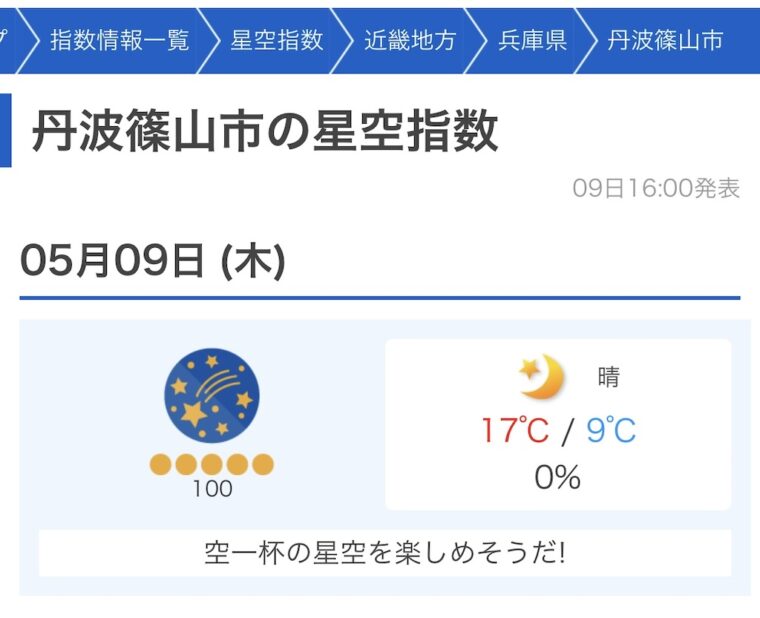 丹波篠山星空指数１００